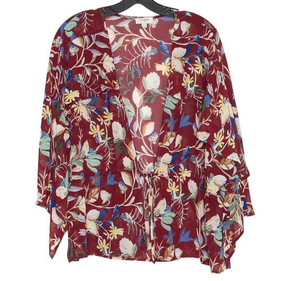 Umgee Top Floral Sheer Oversized Tie Front Cottage Boho Prairie Romantic Small - Picture 1 of 5